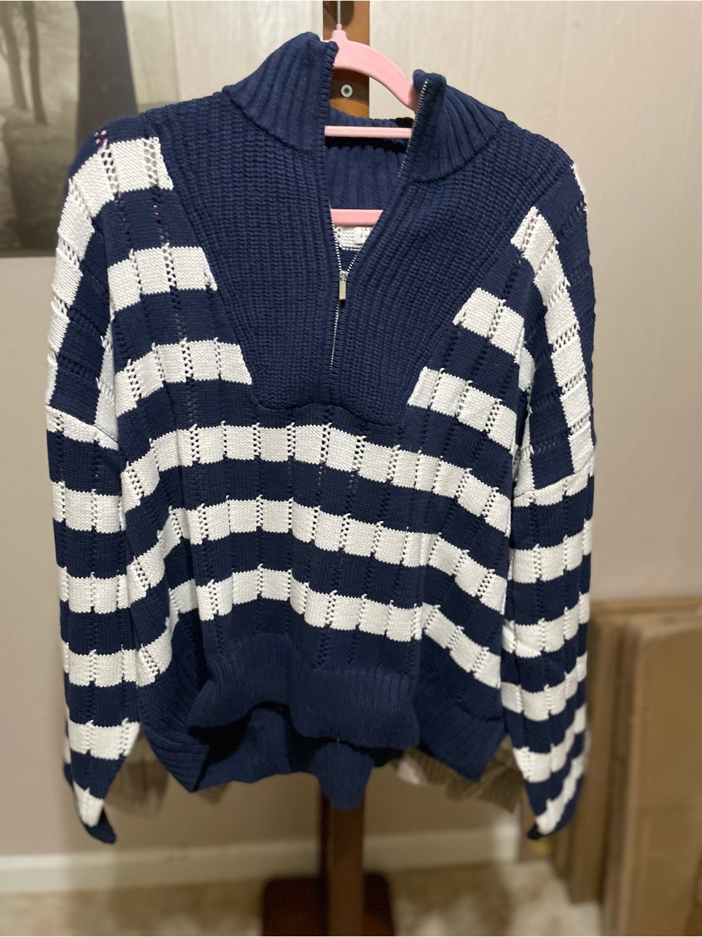 Target Navy & White Striped Half-Zip Turtleneck Sweater
